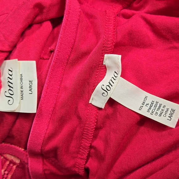 Soma L Two Piece Pajama Set Intimates Lingerie Pink Gold Lace Stretch Knit - Picture 5 of 5